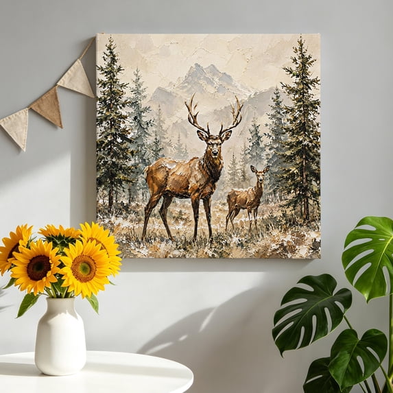 Canvas Wall Art Watercolor Deer Canvas Art Print Rustic Wildlife Pine ...