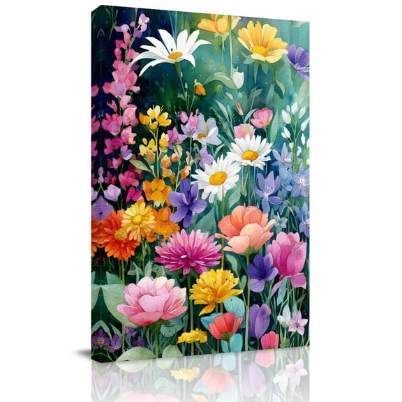 Canvas Wall Art, Watercolor Spring Floral Framed Canvas Prints for Kitchen Bedroom, Farmhouse Flowers Colorful Small Gallery Wrapped Wall Decor for Home Office, Gifts, 8"x12" Ship Next Day