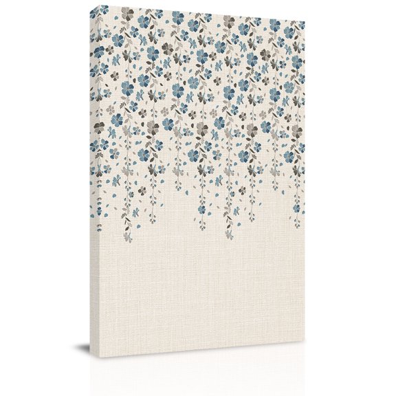 Canvas Wall Art, Weeping Flowers Framed Canvas Prints for Hallway Living Room, Blue Grey Spring Floral Botanical Rustic Burlap Gallery Wrapped Wall Decor for Home Office, Gifts, 20"x30" Ship Next Day