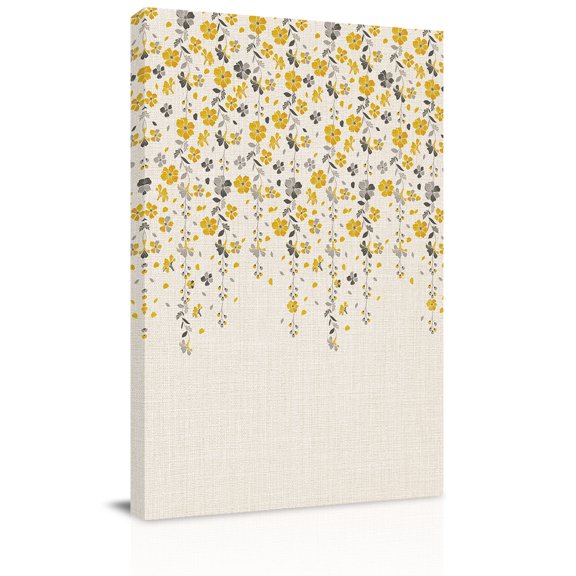 Canvas Wall Art, Weeping Flowers Framed Canvas Prints for Living Room Dining Room, Yellow Grey Spring Floral Rustic Burlap Gallery Wrapped Wall Decor for Home Office, Gifts, 22"x28" Ship Next Day