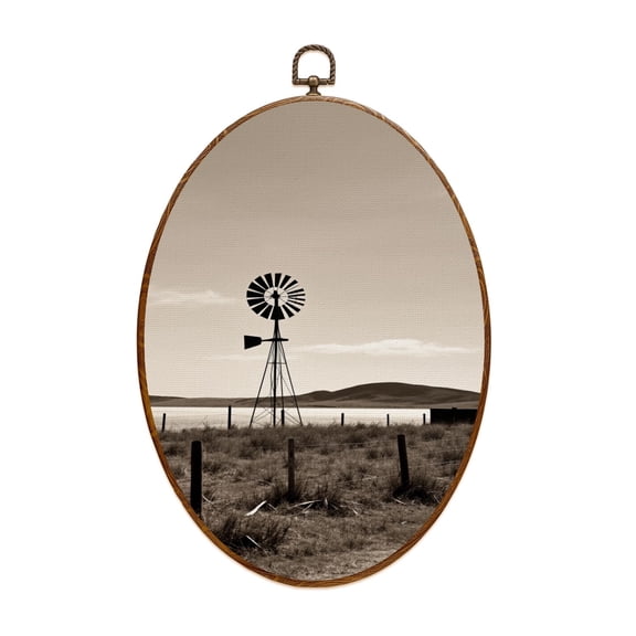 Canvas Wall Art Western Cowboy Highland Cattle Vintage Boots Old Farmhouse Cowboy Oval Framed Canvas Prints Vintage Wall Hanging Decor for Office Kitchen Bathroom Gifts For Women 8.6"x11.4"