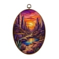 thumbnail image 1 of Canvas Wall Art Western Landscape Dawn Stained Glass Art Oval Framed Canvas Prints Vintage Wall Hanging Decor for Home Decorations 8.6"x11.4", 1 of 7