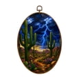 thumbnail image 1 of Canvas Wall Art Western Landscape Stained Glass Art Cacti Oval Framed Canvas Prints Vintage Wall Hanging Decor for Home Decorations 8.6"x11.4", 1 of 7