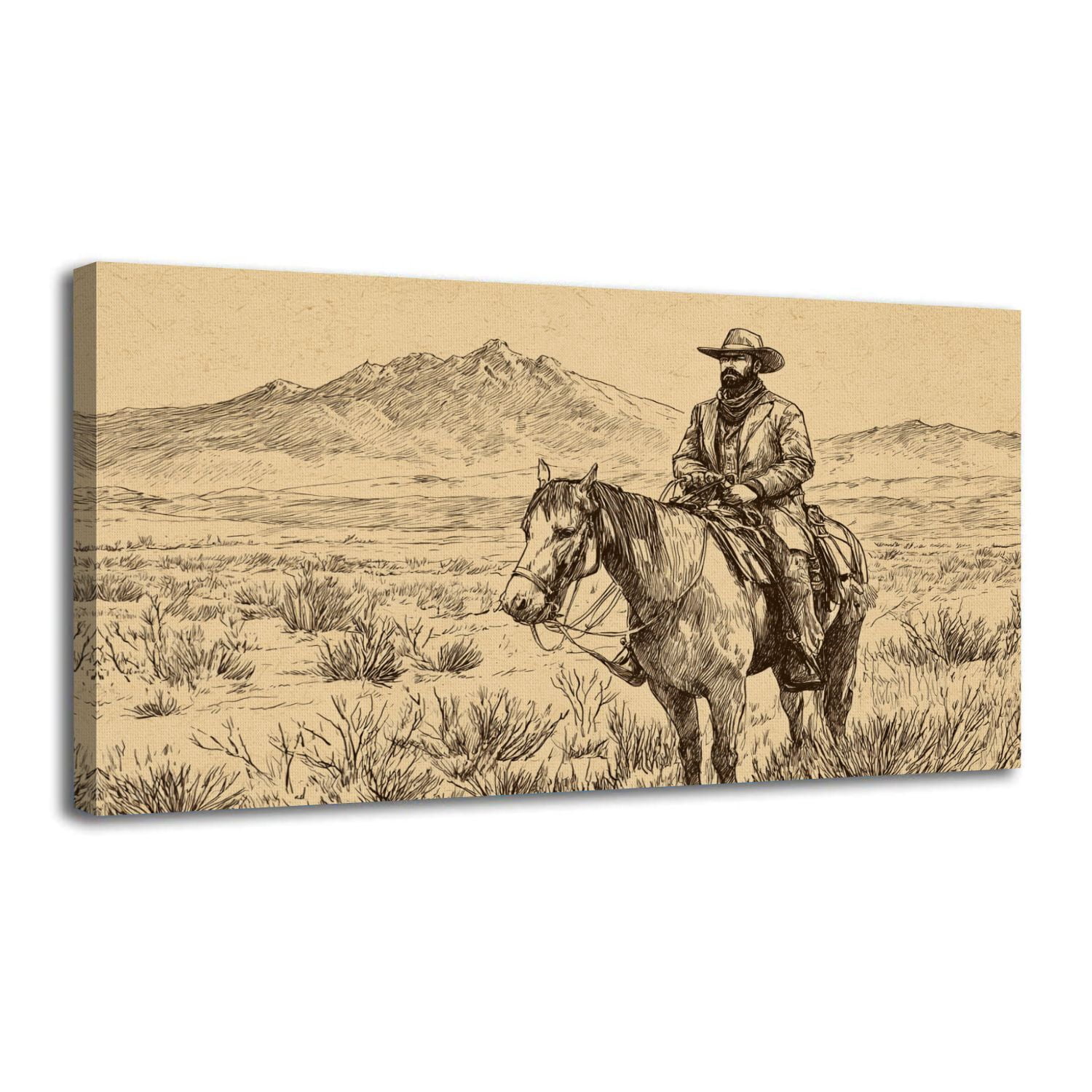 Canvas Wall Art Western Wild Cowboy Retro Country Vintage Rustic West ...