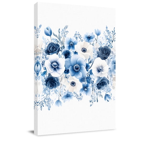 Canvas Wall Art, White Blue Flower Framed Canvas Prints for Kitchen Bedroom, Vintage Pastoral Floral Petals Spring Small Gallery Wrapped Wall Decor for Home Office, Gifts, 8"x12" Ship Next Day