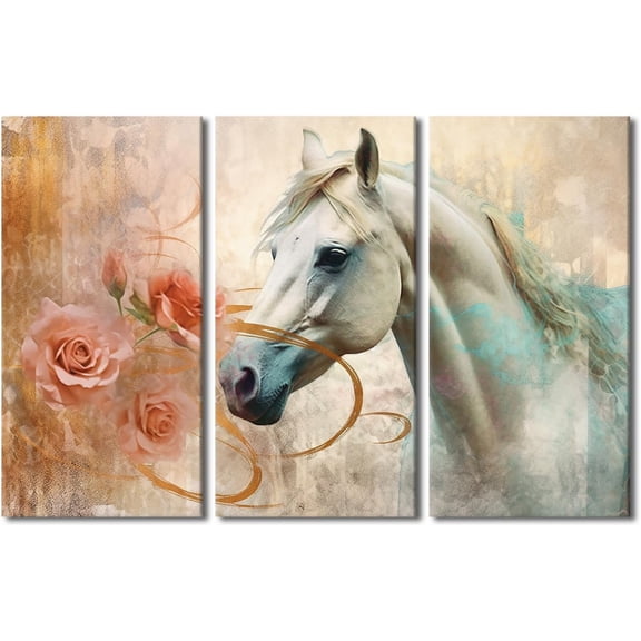 Canvas Wall Art White Brown Horse Canvas Pictures Wall Decor Farmhouse Animals Canvas Painting Rustic Artwork Canvas Prints Living Room Bedroom Bathroom Office Home Wall Decoration Unframed
