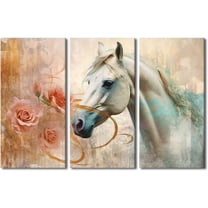 Canvas Wall Art White Brown Horse Canvas Pictures Wall Decor Farmhouse Animals Canvas Painting Rustic Artwork Canvas Prints Living Room Bedroom Bathroom Office Home Wall Decoration Unframed