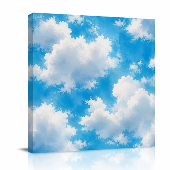 Canvas Wall Art, White Cloud Sky Framed Canvas Prints for Bathroom Desk, Summer Natural Landscape Scenery Small Gallery Wrapped Wall Decor for Home Office, Gifts, 8"x8" Ship Next Day