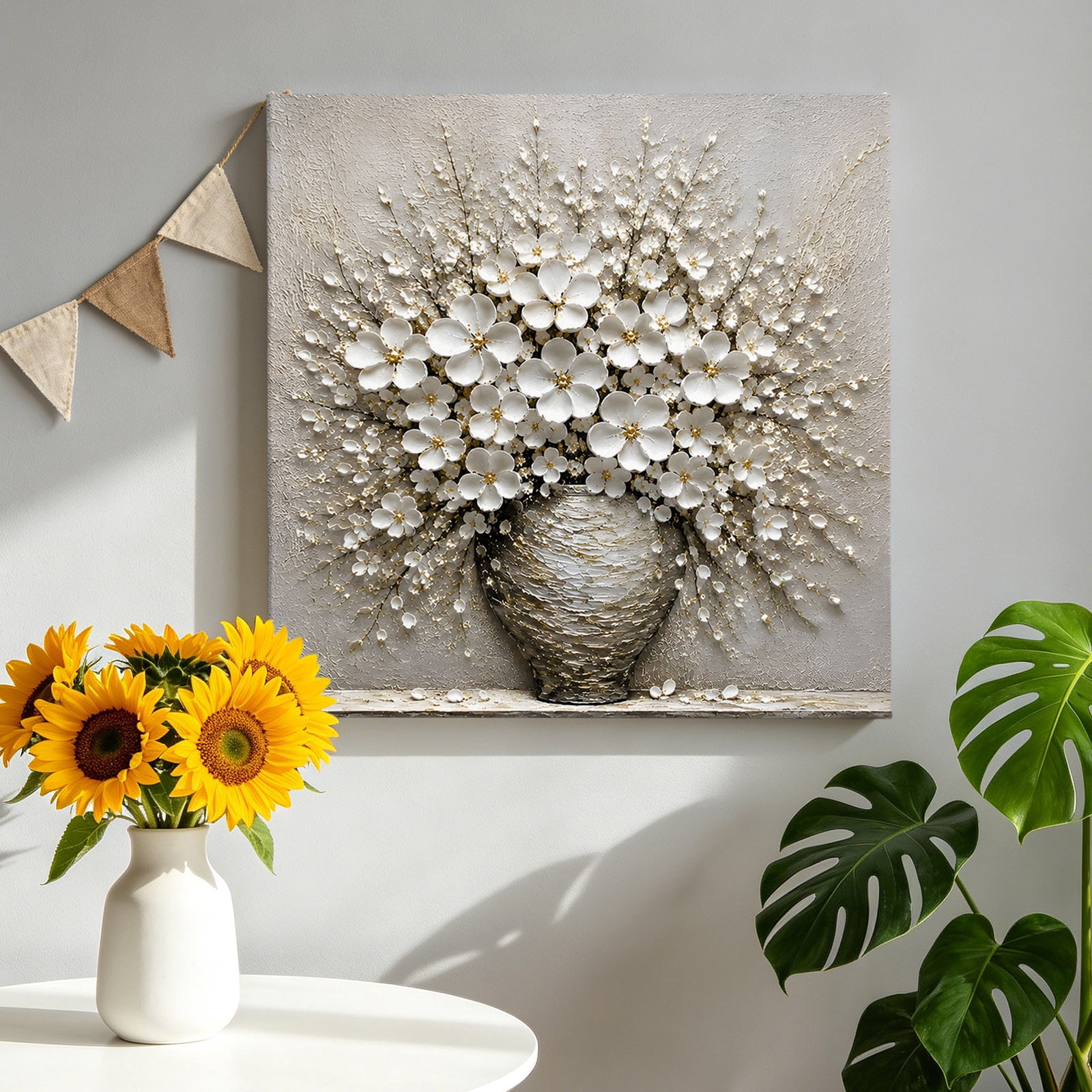 Rustic Kinfe Canvas Wall Art White Floral Canvas Art Print Rustic Flower Vase ...