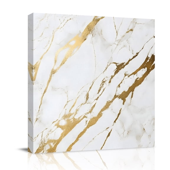 Canvas Wall Art, White Gold Modern Framed Canvas Prints for Bathroom Desk, Abstract Vintage Marble Geometric Small Gallery Wrapped Wall Decor for Home Office, Gifts, 8"x8" Ship Next Day