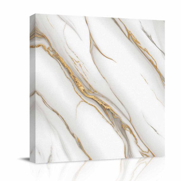 Canvas Wall Art, White Golden Marble Framed Canvas Prints for Bathroom Desk, Modern Abstract Art Marble Crack Small Gallery Wrapped Wall Decor for Home Office, Gifts, 8"x8" Ship Next Day