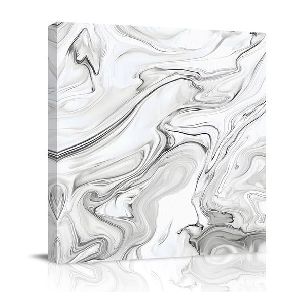 Canvas Wall Art, White Gray Marble Framed Canvas Prints for Bathroom Desk, Modern Minimalist Abstract Texture Small Gallery Wrapped Wall Decor for Home Office, Gifts, 8"x8" Ship Next Day
