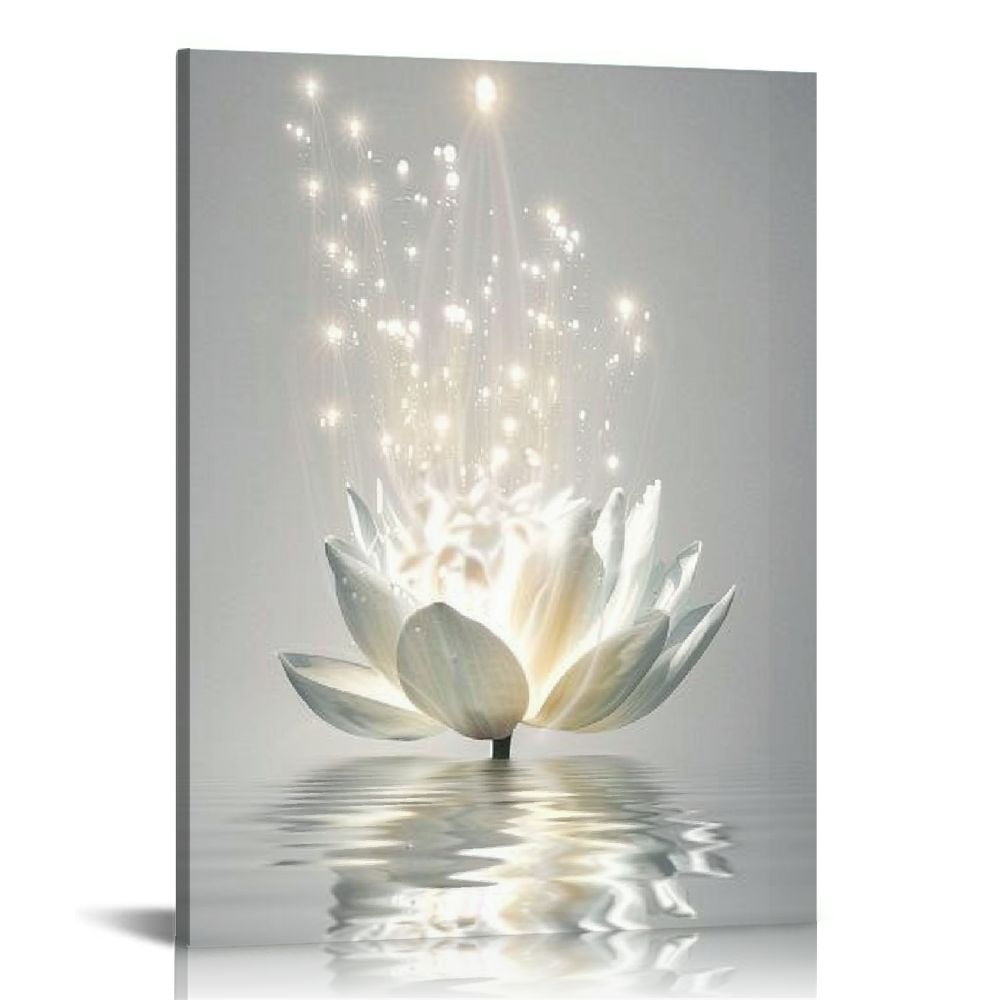 Canvas Wall Art White Lotus Flower Meditation Picture Modern Artwork ...