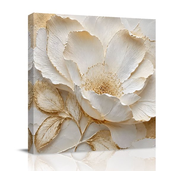 Canvas Wall Art, White Peonies Framed Canvas Prints for Bathroom Desk, Rustic Floral Modern Sculpture Petal Small Gallery Wrapped Wall Decor for Home Office, Gifts, 8"x8" Ship Next Day
