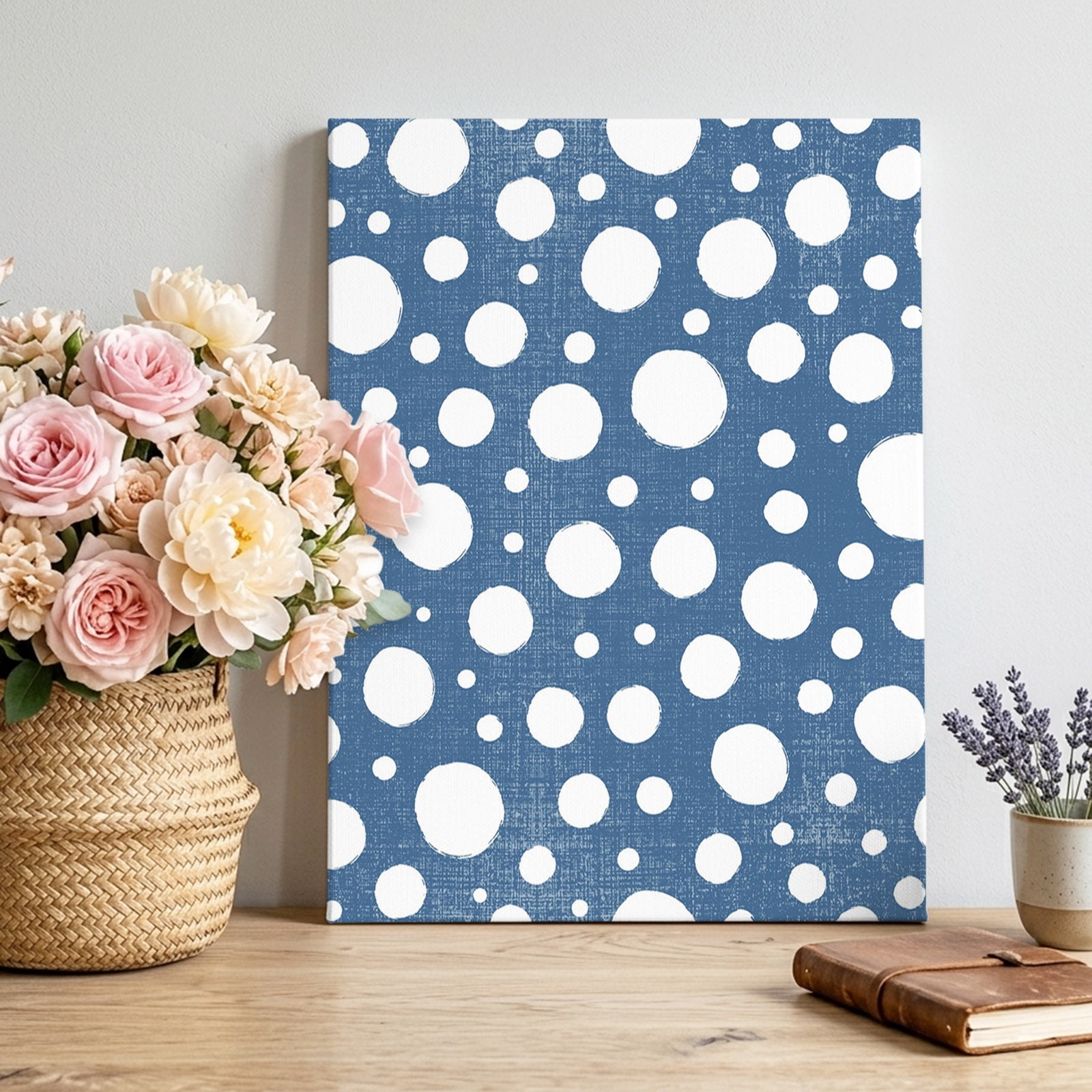 Canvas Wall Art White Polka Dots Canvas Art Print Modern Round Spotted ...