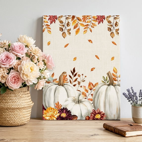 Canvas Wall Art, White Pumpkin Fall Framed Canvas Prints for Living ...