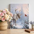 thumbnail image 1 of Canvas Wall Art, Winter Christmas Framed Canvas Prints for Bedroom Living Room, Forest Elk Cardinal Pine Trees Snowy Berry Gallery Wrapped Wall Decor for Home Office, Gifts, 12"x18" Ship Next Day, 1 of 9