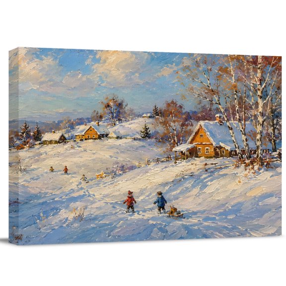 Canvas Wall Art, Winter Snowy Framed Artwork for Living Room, Farmhouse Funny Cabin Snow Sky Trees Gallery Wrapped Canvas Prints Art Ready to Hang Wall Decor for Bathroom Hallway, 10"x8"