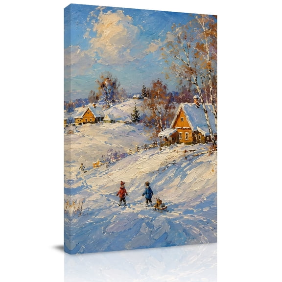 Canvas Wall Art, Winter Snowy Framed Canvas Prints for Bathroom Hallway, Farmhouse Funny Cabin Snow Sky Trees Small Gallery Wrapped Wall Decor for Home Office, Gifts, 8"x10" Ship Next Day