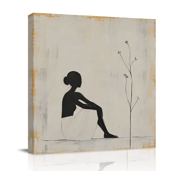 Canvas Wall Art, Woman Framed Canvas Prints for Bathroom Kitchen, Abstract Vintage Sketch Tree Sapling Simple Gallery Wrapped Wall Decor for Home Office, Gifts, 10"x10" Ship Next Day