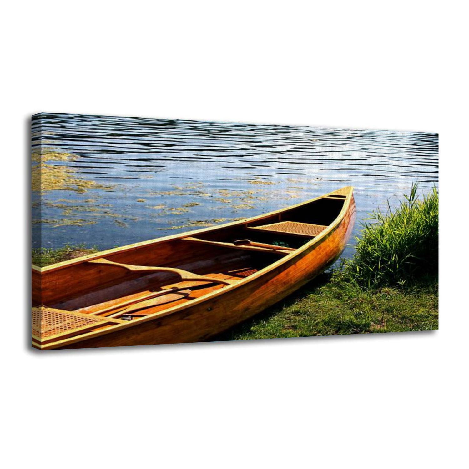 Canvas Wall Art Wooden Canoe Beach Wall Decor for Living Room Bathroom ...