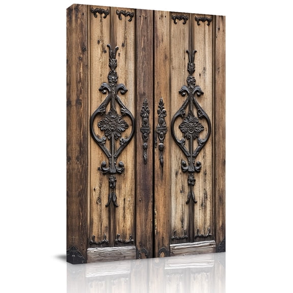 Canvas Wall Art, Wooden Plank Framed Canvas Prints for Bathroom Hallway, Rustic Farmhouse Brown Black Barn Door Small Gallery Wrapped Wall Decor for Home Office, Gifts, 8"x10" Ship Next Day