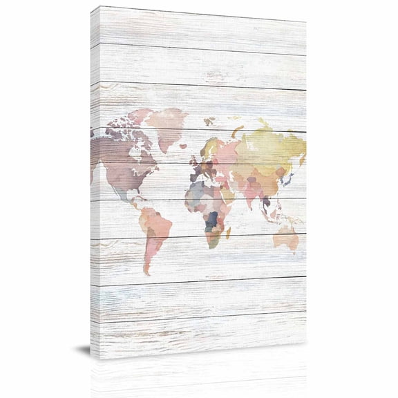 Canvas Wall Art, World Map Framed Canvas Prints for Kitchen Bedroom, Farmhouse Abstract Illustration Wooden Grain Small Gallery Wrapped Wall Decor for Home Office, Gifts, 8"x12" Ship Next Day