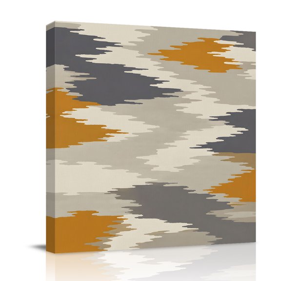 Canvas Wall Art, Yellow Abstract Framed Canvas Prints for Bathroom Desk, Boho Retro Zigzag Ikat Wave Modern Small Gallery Wrapped Wall Decor for Home Office, Gifts, 8"x8" Ship Next Day