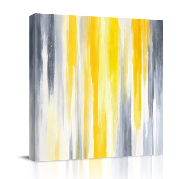 Canvas Wall Art, Yellow Gray White Framed Canvas Prints for Bedroom Office, Farmhouse Gradient Abstract Art Large Gallery Wrapped Wall Decor for Home Office, Gifts, 16"x16" Ship Next Day