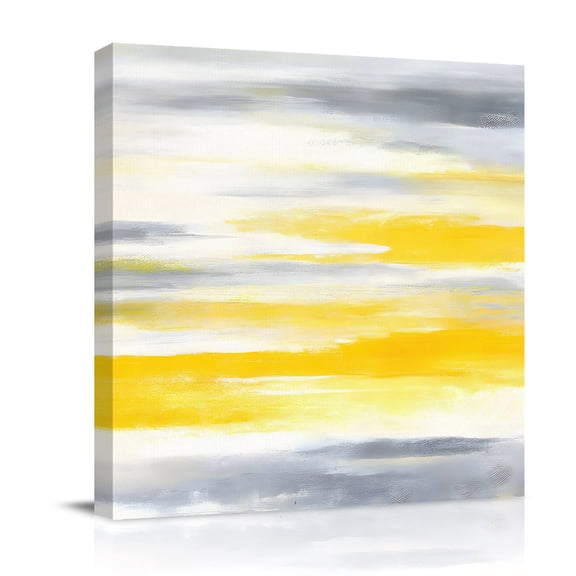 Canvas Wall Art, Yellow Grey Framed Canvas Prints for Bathroom Desk, Vintage Farmhouse Abstract Oil Painting Small Gallery Wrapped Wall Decor for Home Office, Gifts, 8"x8" Ship Next Day