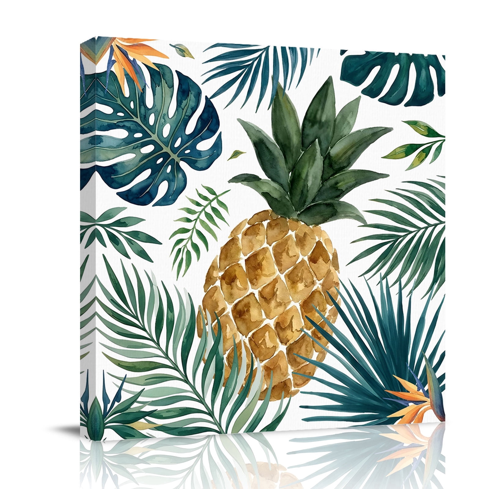 Canvas Wall Art Yellow Pineapple Canvas Art Print Green Monstera Leaves ...