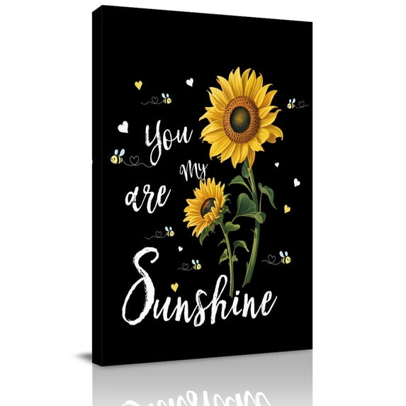 Canvas Wall Art, Yellow Sunflower Framed Canvas Prints for Bedroom Dining Room, Summer Flower Bee Sunshine Black Large Gallery Wrapped Wall Decor for Home Office, Gifts, 20"x24" Ship Next Day
