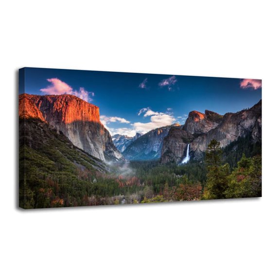 Canvas Wall Art Yosemite National Park tunnel view sunset Wall Decor for Living Room Bathroom Bedroom Office 20" x 40" Art Paintings, Ready to Hang