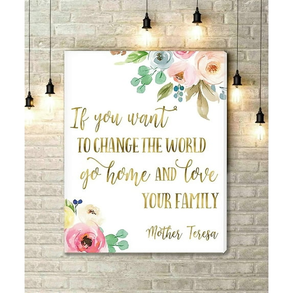 Canvas Wall Art If You Want To Change The World,Inspirational Quote,Floral Nursery Decor Painting Print Wall Art Modern Home Art Decoration Stretched And Framed Ready To Hang 8"X12"