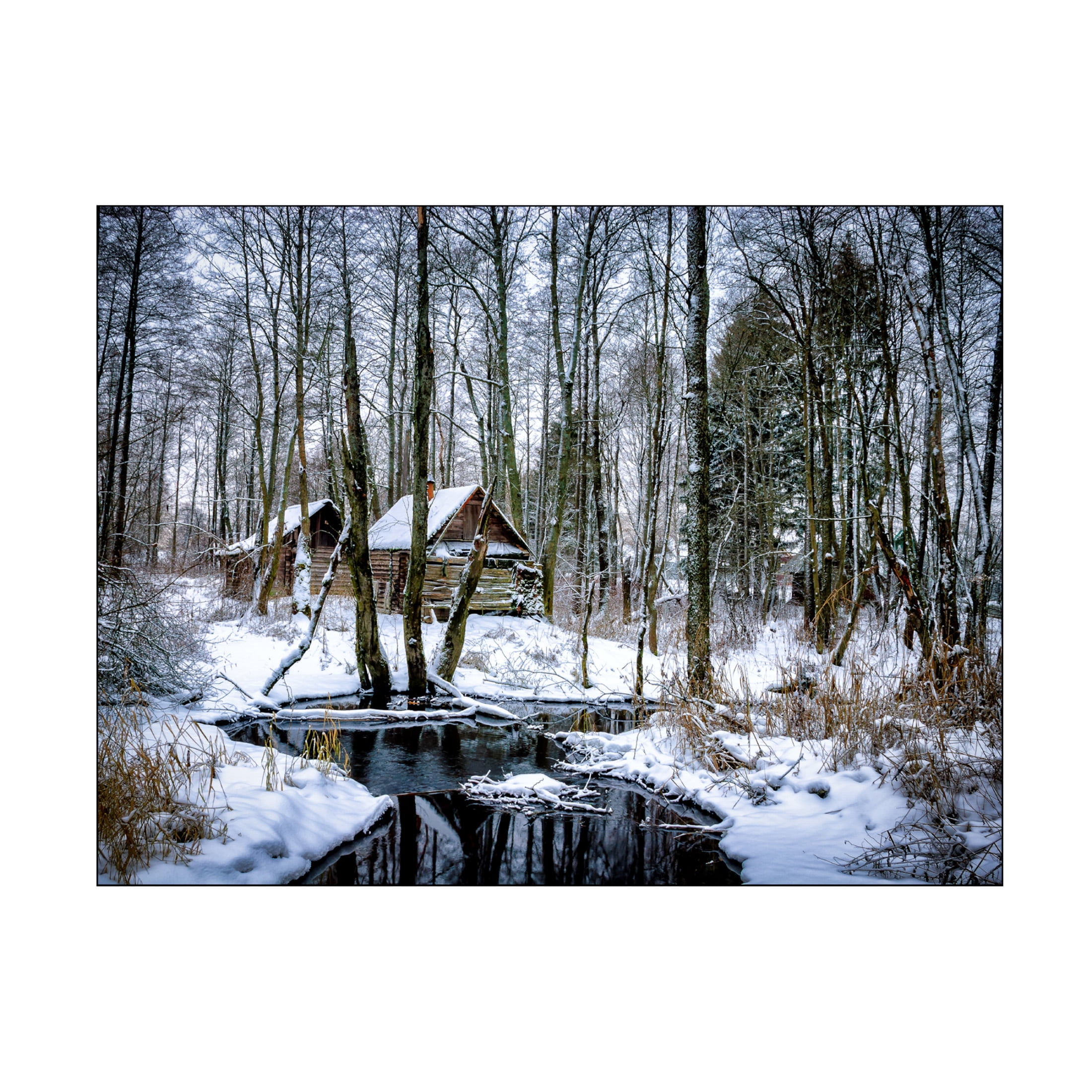 Canvas Wall Art - Yury A Melnikov 'Countryside Saunas In The Winter Woods On The Banks Of A Stream' Wall Art for Living Room, Bedroom, or Office Décor by Trademark Fine Art - 47 x 35 Inches
