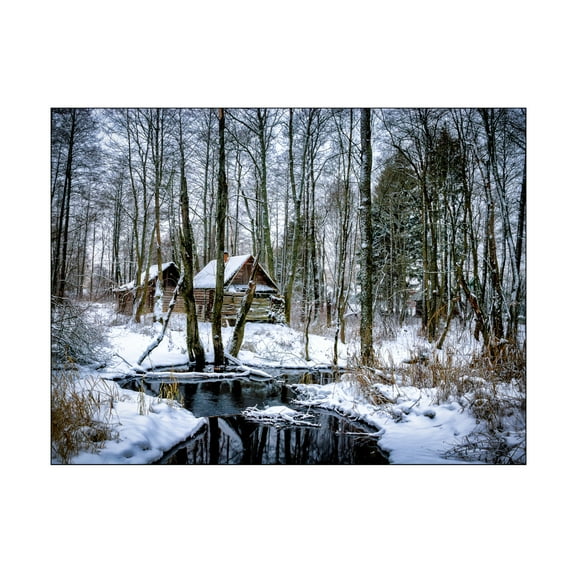 Canvas Wall Art - Yury A Melnikov 'Countryside Saunas In The Winter Woods On The Banks Of A Stream' Wall Art for Living Room, Bedroom, or Office Décor by Trademark Fine Art - 47 x 35 Inches