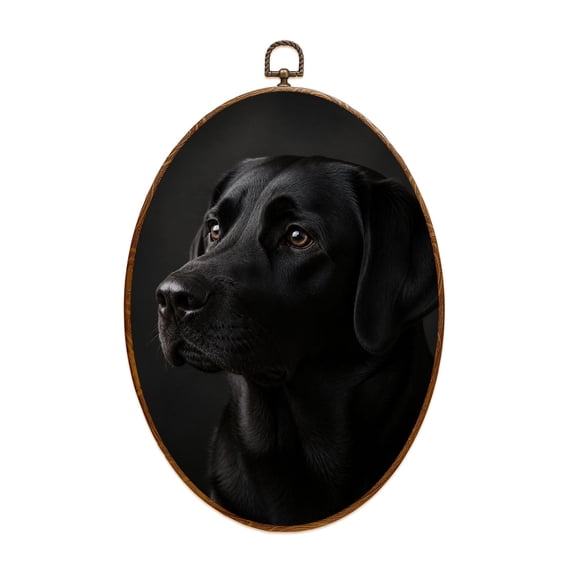 Canvas Wall Art black lab portrait dog portrait pictures royalty free photos Oval Framed Canvas Prints Vintage Wall Hanging Decor for Home Decorations 8.6"x11.4"