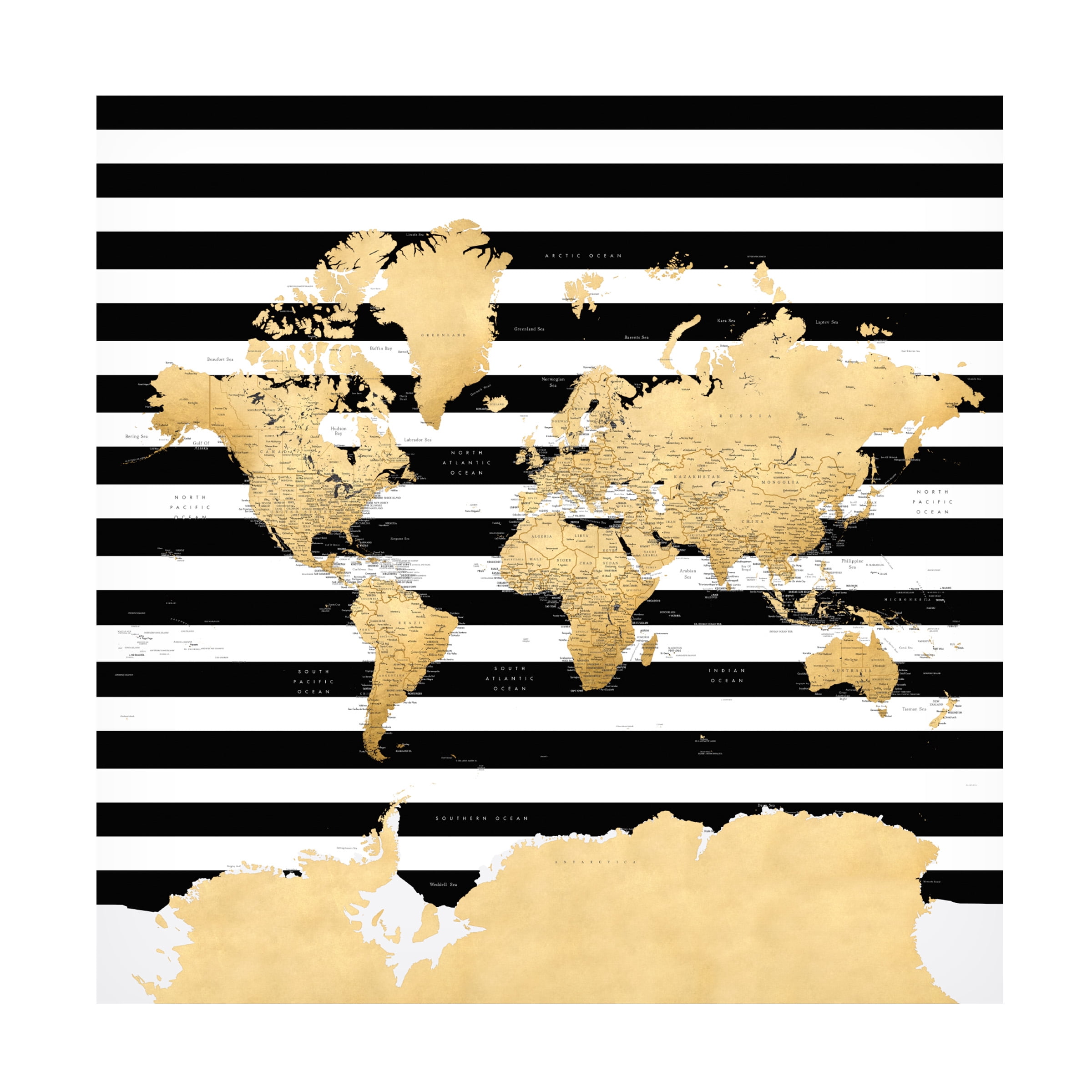 Canvas Wall Art - blursbyai 'Harper Detailed World Map With Stripes' Wall Art for Living Room, Bedroom, or Office Décor by Trademark Fine Art - 18 x 18 Inches