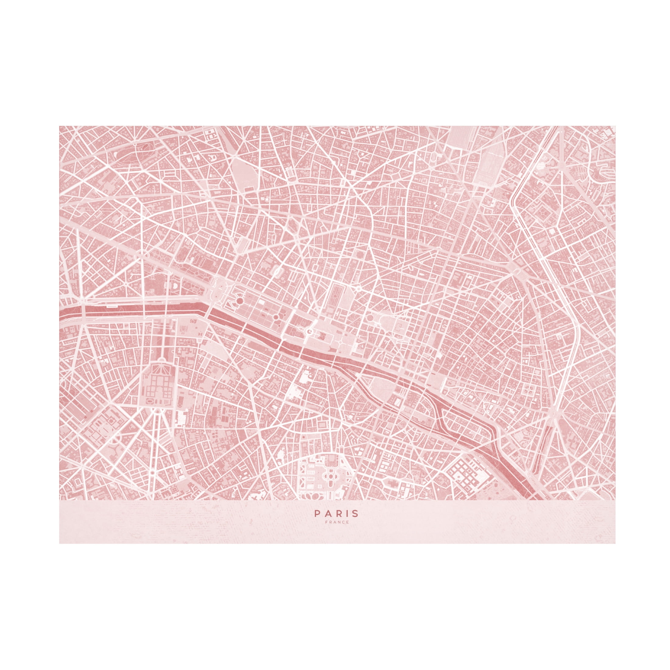 Canvas Wall Art - blursbyai 'Pink Distressed Map Of Paris I' Wall Art for Living Room, Bedroom, or Office Décor by Trademark Fine Art - 32 x 24 Inches