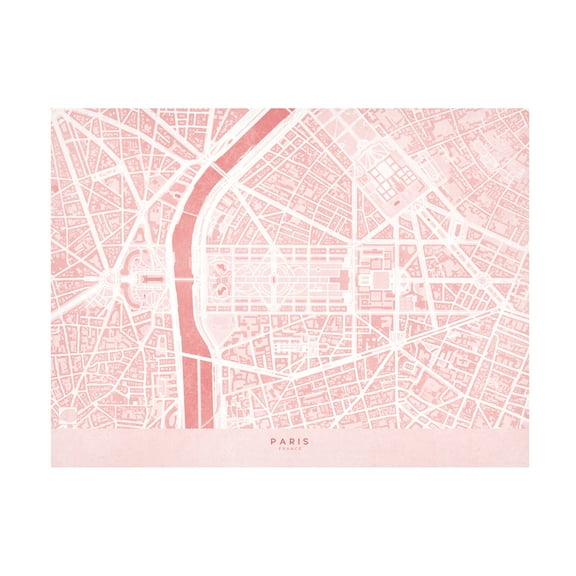 Canvas Wall Art - blursbyai 'Pink Distressed Map Of Paris II' Wall Art for Living Room, Bedroom, or Office Décor by Trademark Fine Art - 19 x 14 Inches