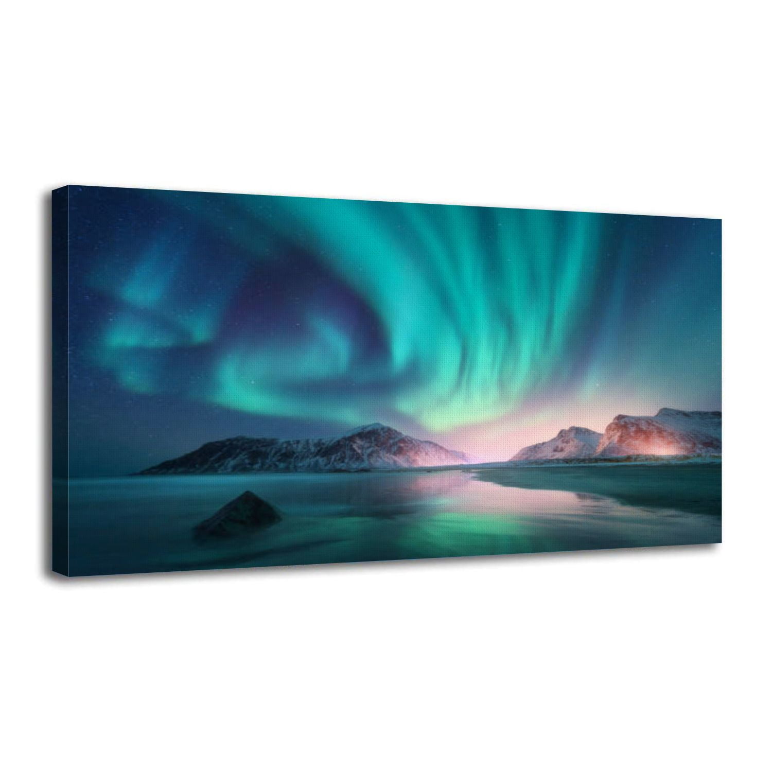 BYXART Large Canvas Wall Art – Aurora Borealis Nature Wall Art Room Wall Pictures For Bedroom Modern Scenery Painting Print Artwork Landscape Wall