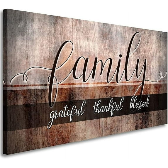 Canvas Wall Art for Living Room,Family Grateful Thankful Blessed,Family Wall Decor,Christian Wall Decor,Blessed Wall Decor,Artwork Unframed