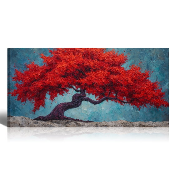 Canvas Wall Art for Living Room - Large Red Tree of Life Canvas Prints, Modern Abstract Nature Painting Wall Decor for Bedroom Bathroom and Office