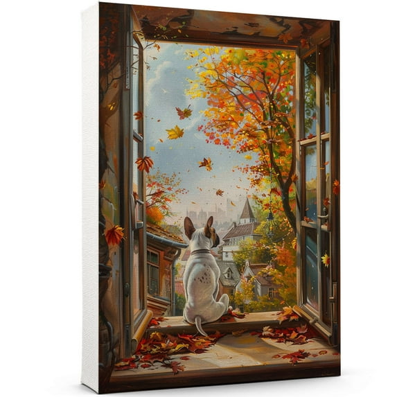 Canvas Wall Art for Living Room - Miniature Bull Terrier Dog Poster Print Vintage Home Decor Pets Oil Painting Autumn Room Decor