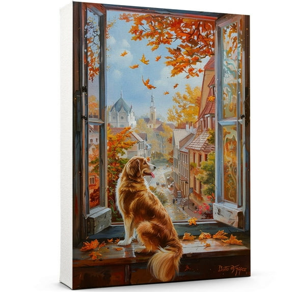 Canvas Wall Art for Living Room - Nova Scotia Duck Tolling Retriever Dog Poster Print Vintage Home Decor Pets Oil Painting Autumn Room Decor
