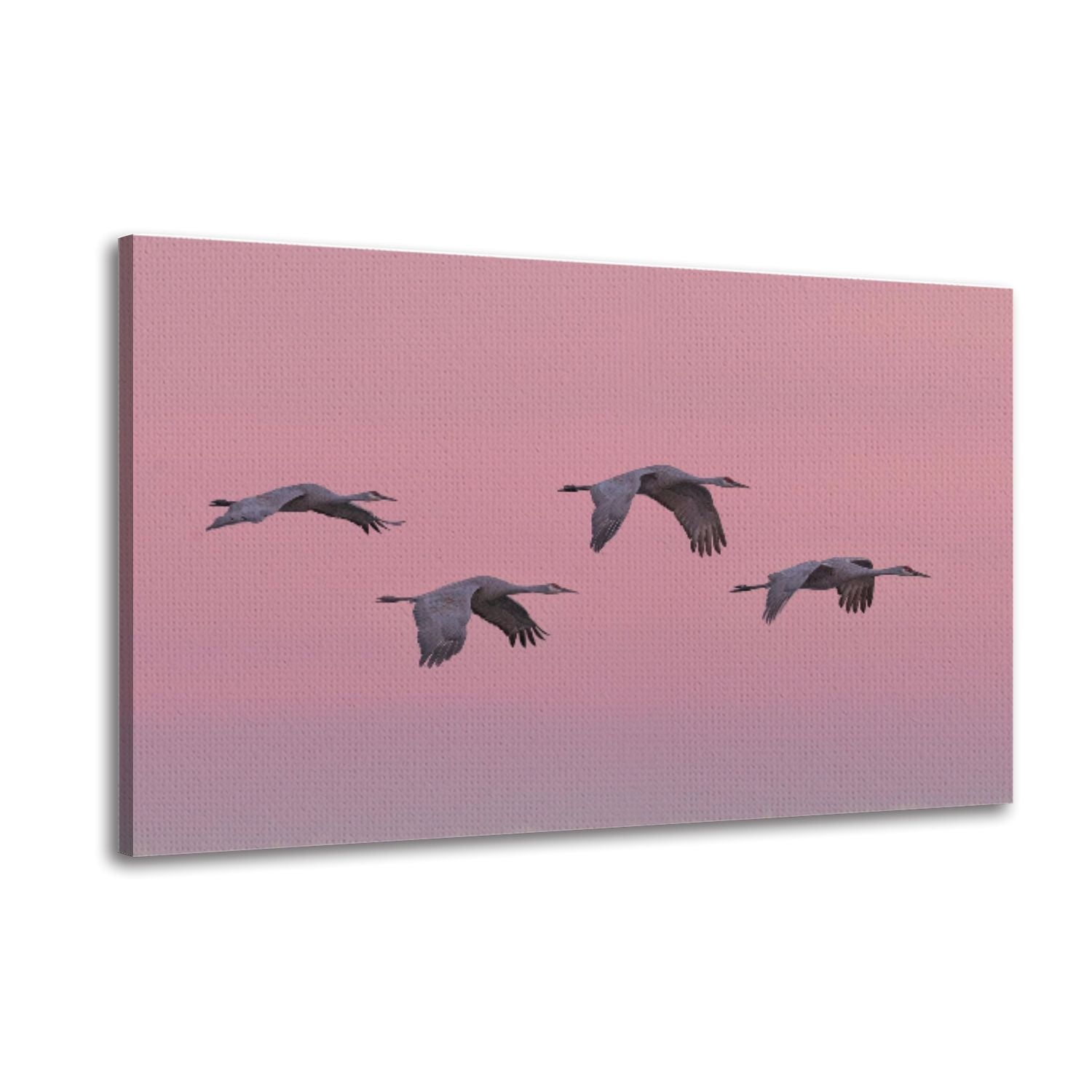 Canvas Wall Art four sandhill cranes flight against pink sky sunset ...