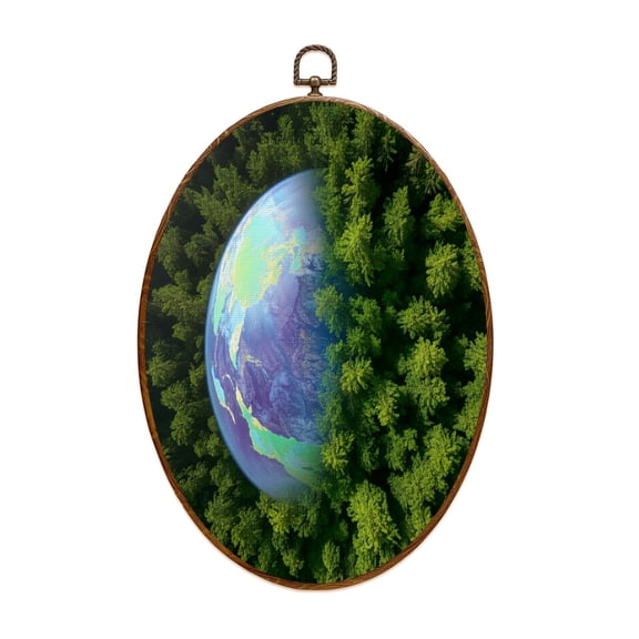 Canvas Wall Art green forest earth preserving ecosystem Earth Day Classroom Decor Oval Framed Canvas Prints Vintage Wall Hanging Decor for Home Decorations 8.6"x11.4"