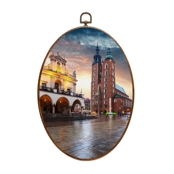 Canvas Wall Art krakow square poland duomos pictures Oval Framed Canvas Prints Vintage Wall Hanging Decor for Home Decorations 8.6"x11.4"