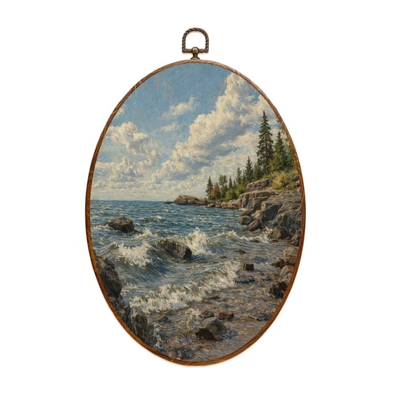 Canvas Wall Art lake superior shore lutsen great lakes region Oval Framed Canvas Prints Vintage Wall Hanging Decor for Home Bathroom Decorations Gift for Mom Women 8.6"x11.4"
