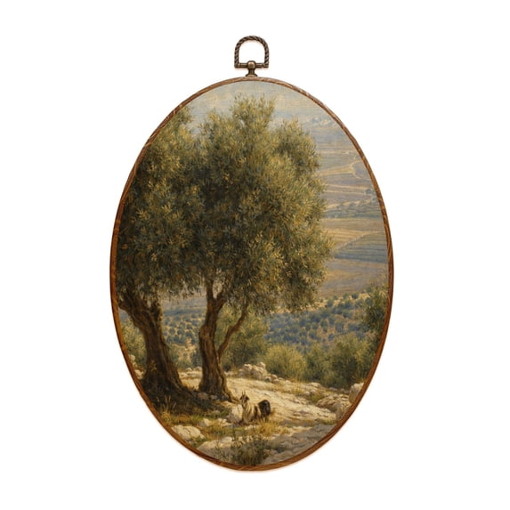 Canvas Wall Art landscape olive trees palestine olives Oval Framed Canvas Prints Vintage Wall Hanging Decor for Home Bathroom Decorations Gift for Mom Women 8.6"x11.4"